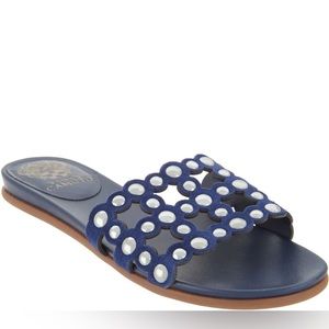 Vince Camuto Leather Studded Navy Slide - 7.5